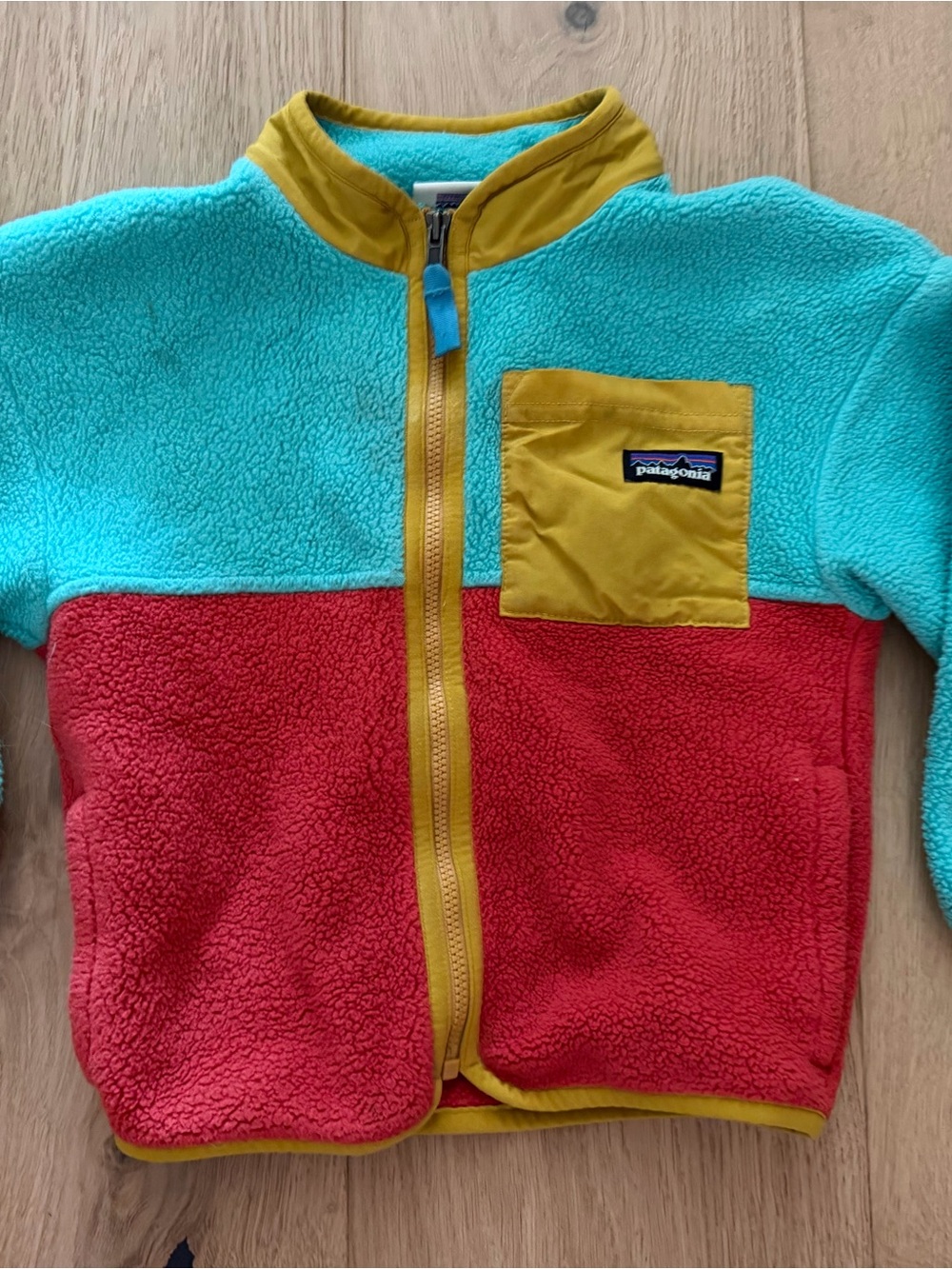 Patagonia Colorblock Kids Fleece Jacket - Turquoise, Red & Mustard